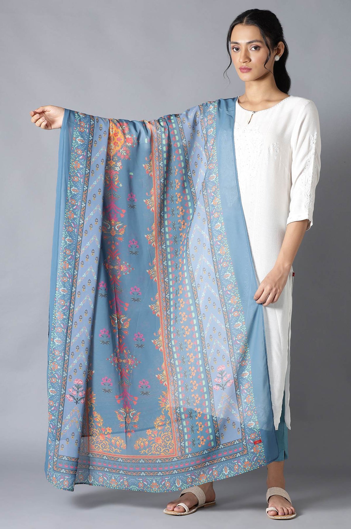 Deep Teal Printed Georgette Dupatta - FS