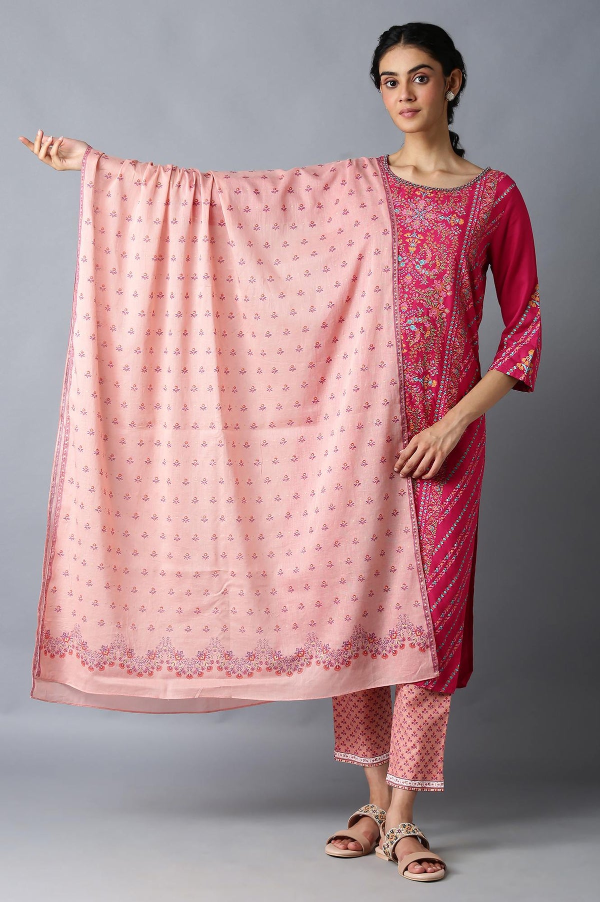 Pink Printed Cotton Dupatta - FS