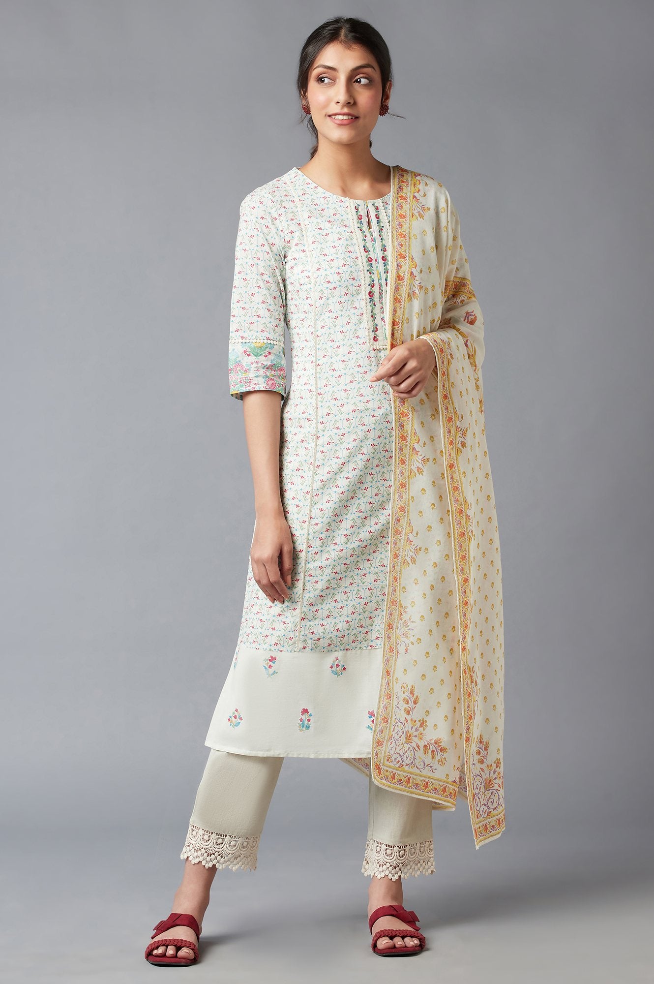 Ecru Printed Cotton Dupatta