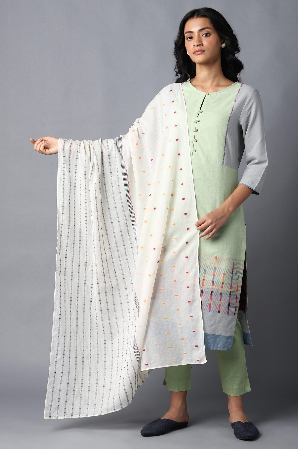 Ecru Yarn Dyed Dupatta - FS