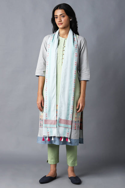 Pale Blue Cotton Dupatta With Tassel Border