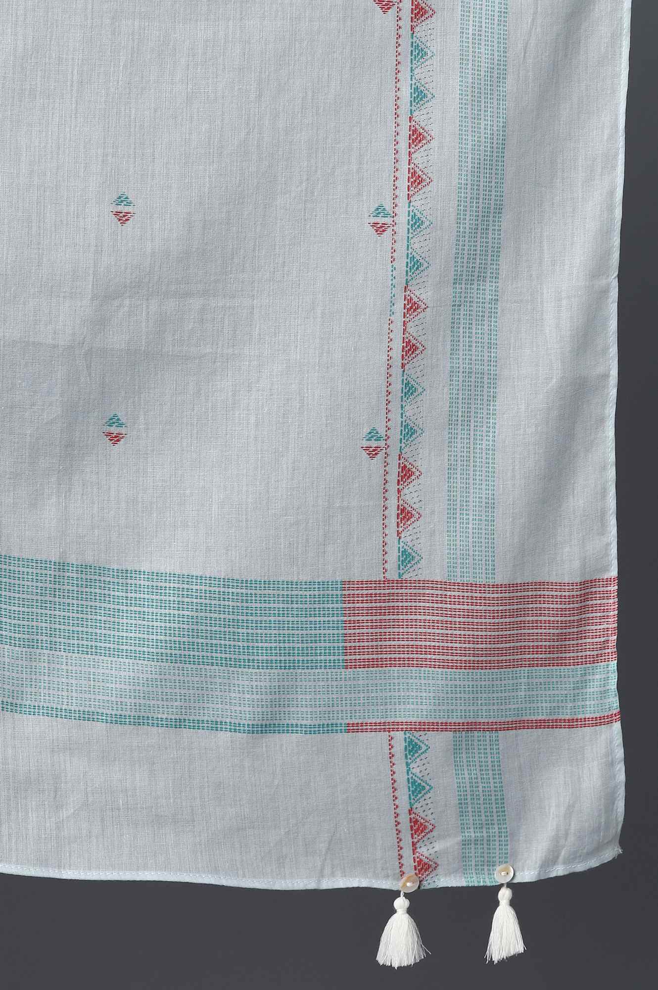 Pale Blue Cotton Dupatta With Tassel Border