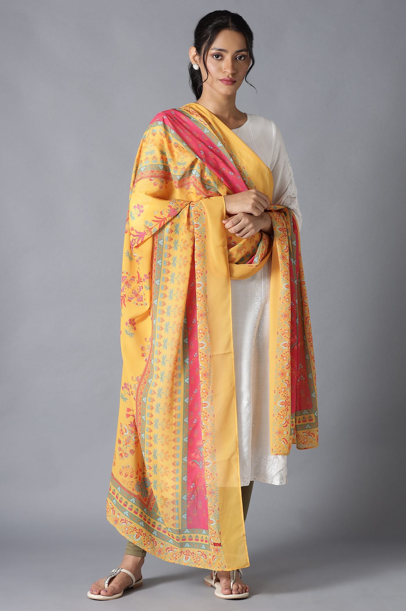 Dark Yellow Printed Georgette Dupatta