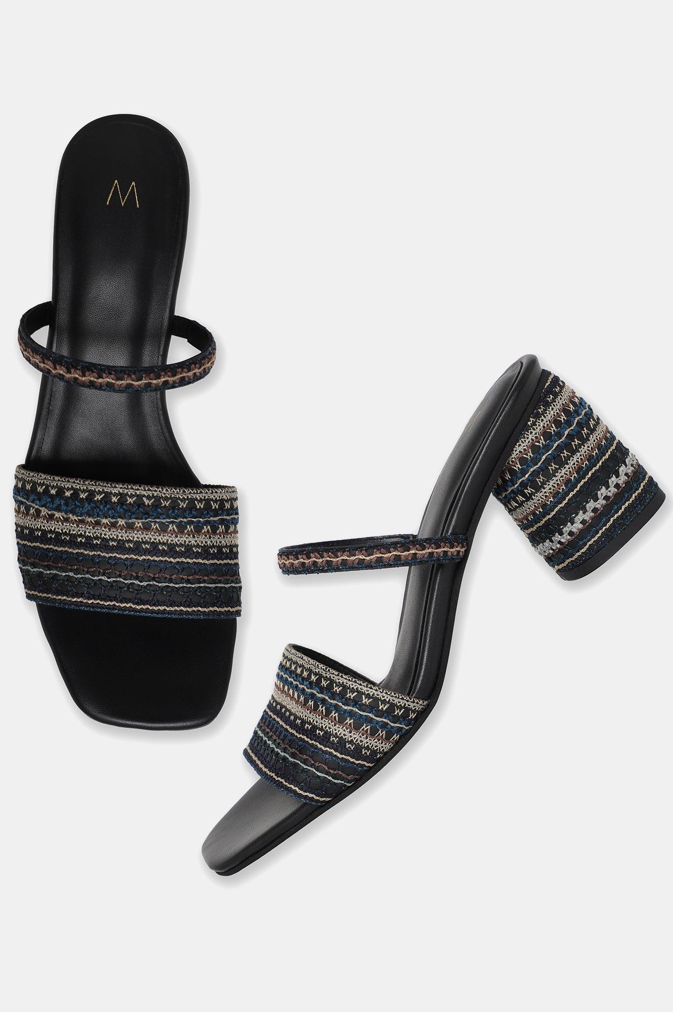 W Blue Embroidered Open Block Heel-Wjordan - wforwoman