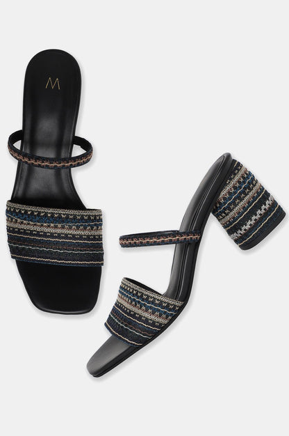 W Blue Embroidered Open Block Heel-Wjordan - wforwoman