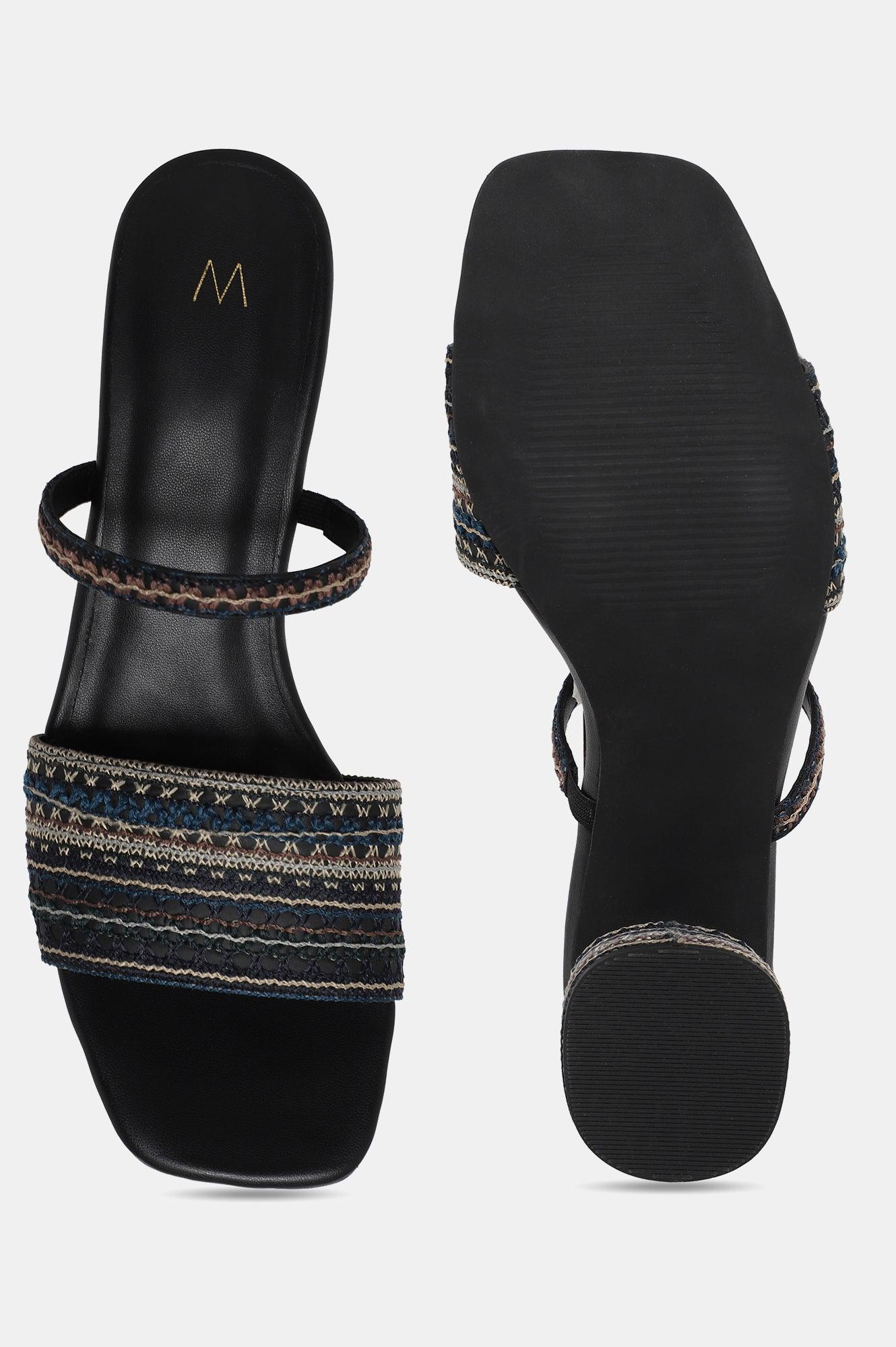 W Blue Embroidered Open Block Heel-Wjordan - wforwoman