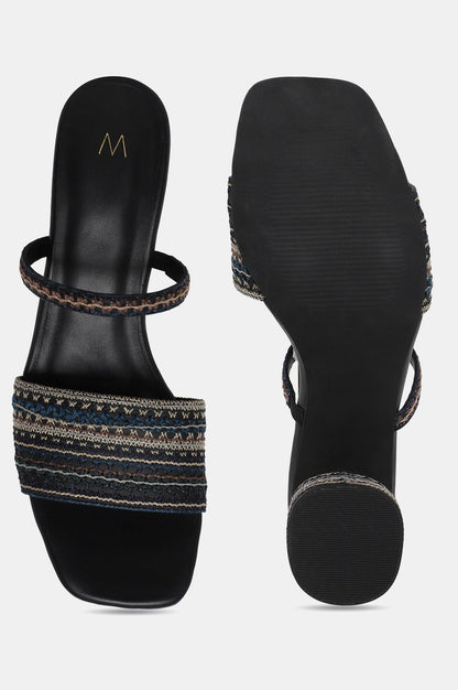 W Blue Embroidered Open Block Heel-Wjordan - wforwoman