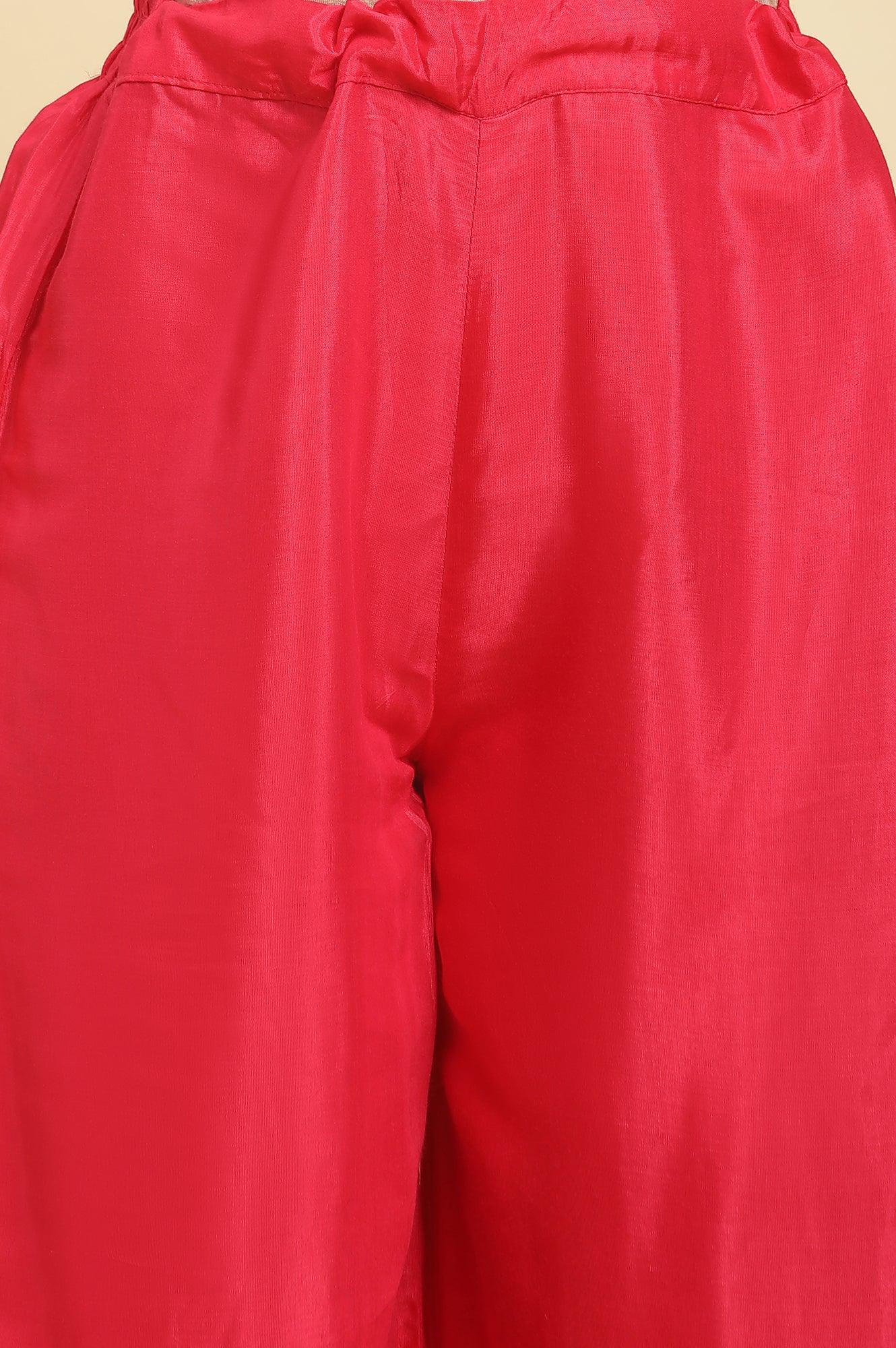 Pink And Ecru Straight Kurta And Parallel Pants Set - wforwoman