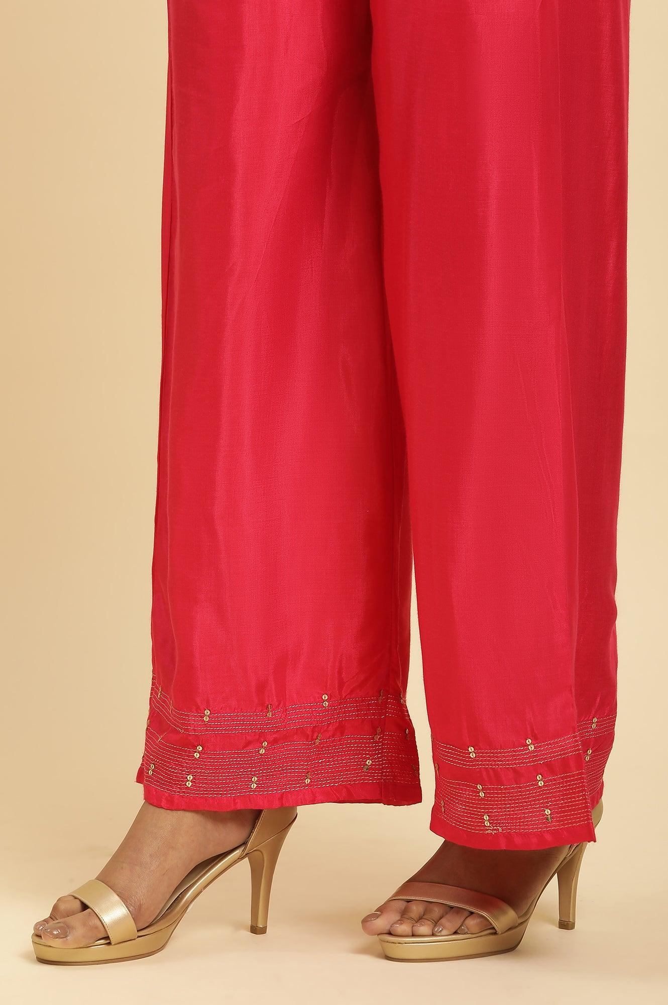 Pink And Ecru Straight Kurta And Parallel Pants Set - wforwoman