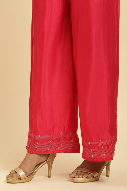 Pink And Ecru Straight Kurta And Parallel Pants Set - wforwoman