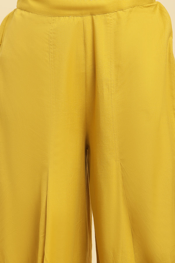 Mustard Embroidered Liva Eco Kurta And Drapped Parallel Pants