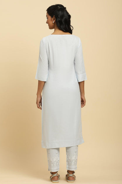 Blue Round Neck Kurta And Slim Pants Set - wforwoman