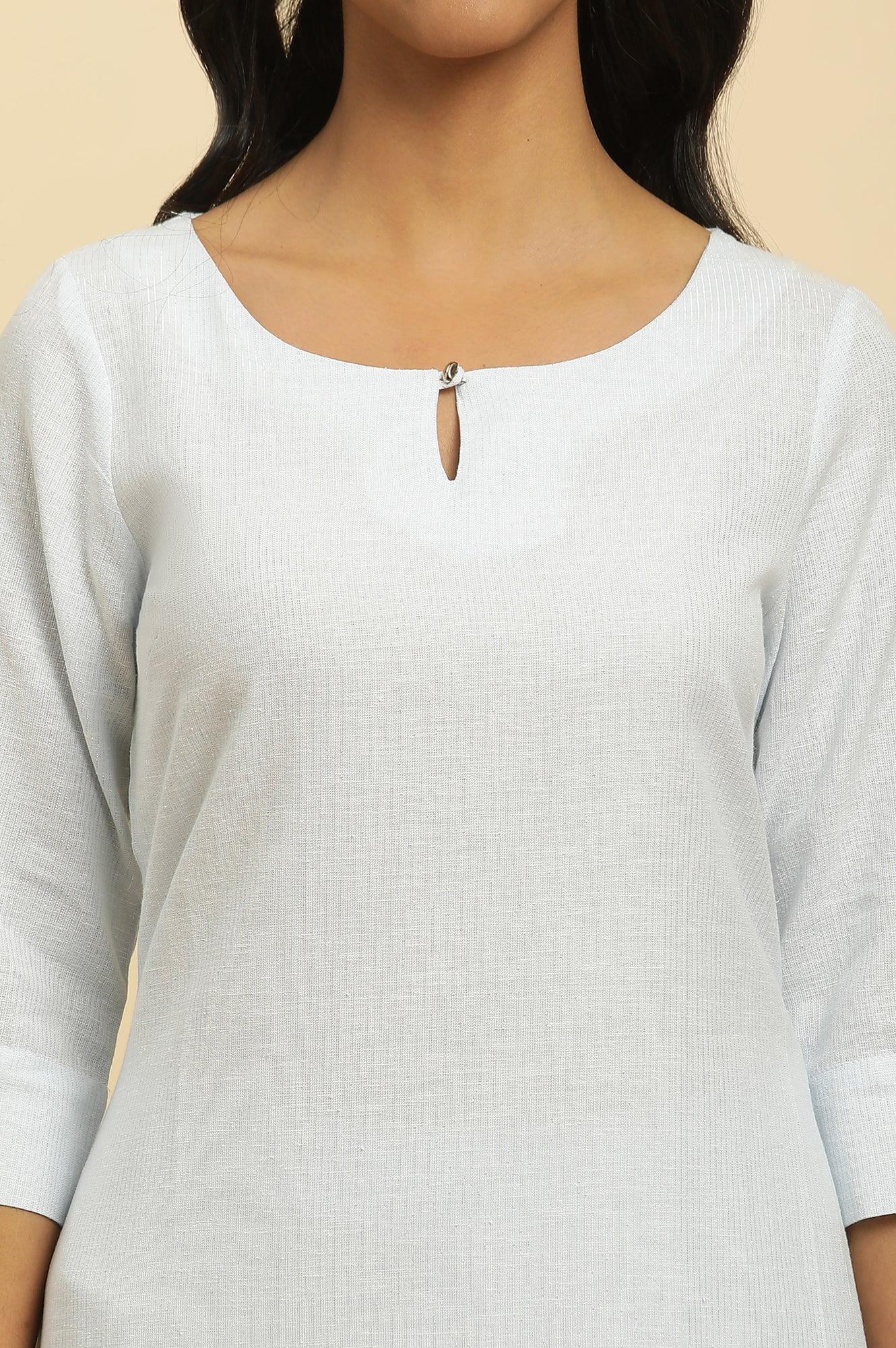 Blue Round Neck Kurta And Slim Pants Set - wforwoman