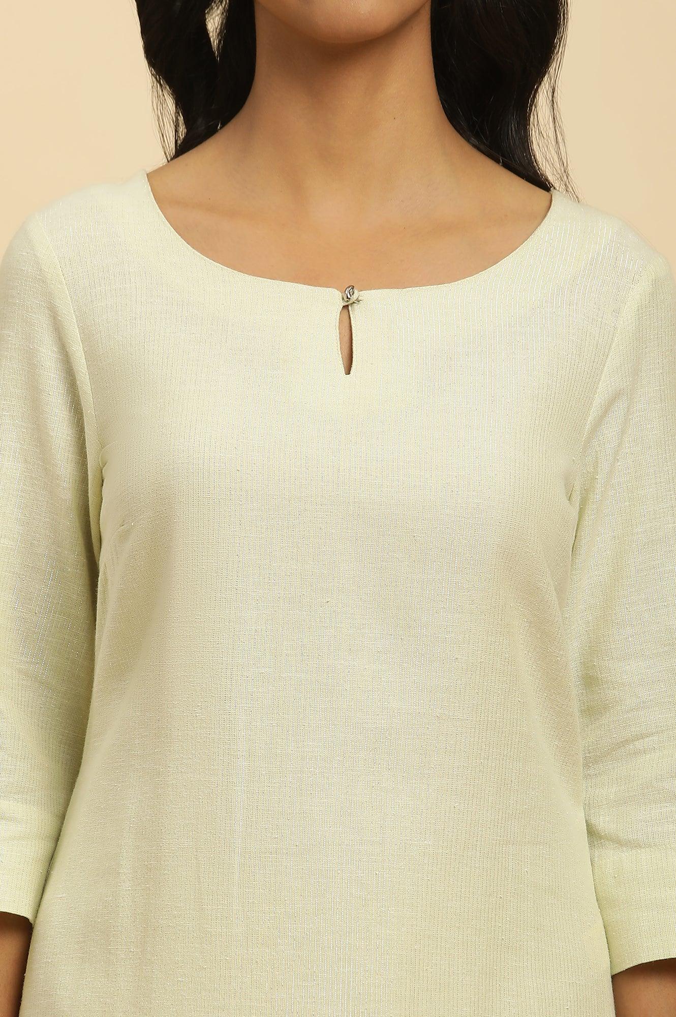 Green Round Neck Kurta And Slim Pants Set - wforwoman