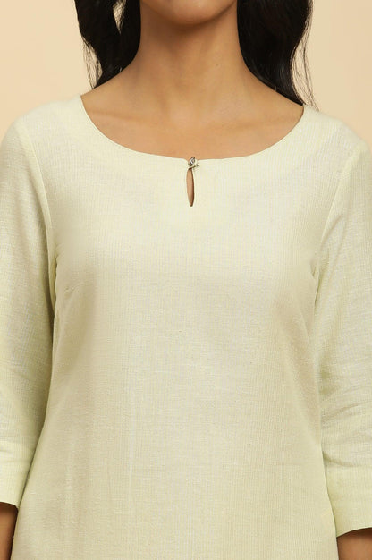 Green Round Neck Kurta And Slim Pants Set - wforwoman