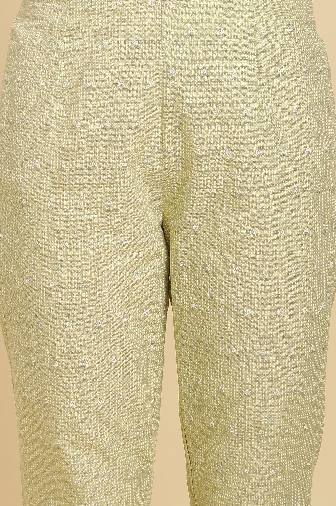 Green Round Neck Kurta And Slim Pants Set - wforwoman