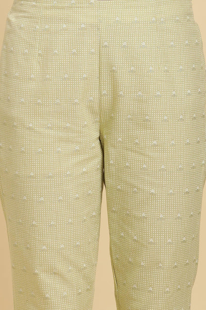 Green Round Neck Kurta And Slim Pants Set - wforwoman