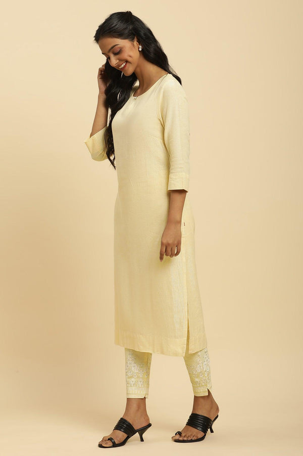 Yellow Round Neck Kurta And Slim Pants Set