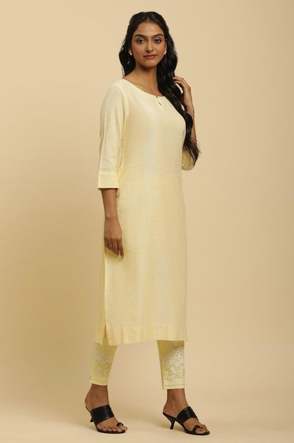 Yellow Round Neck Kurta And Slim Pants Set - wforwoman