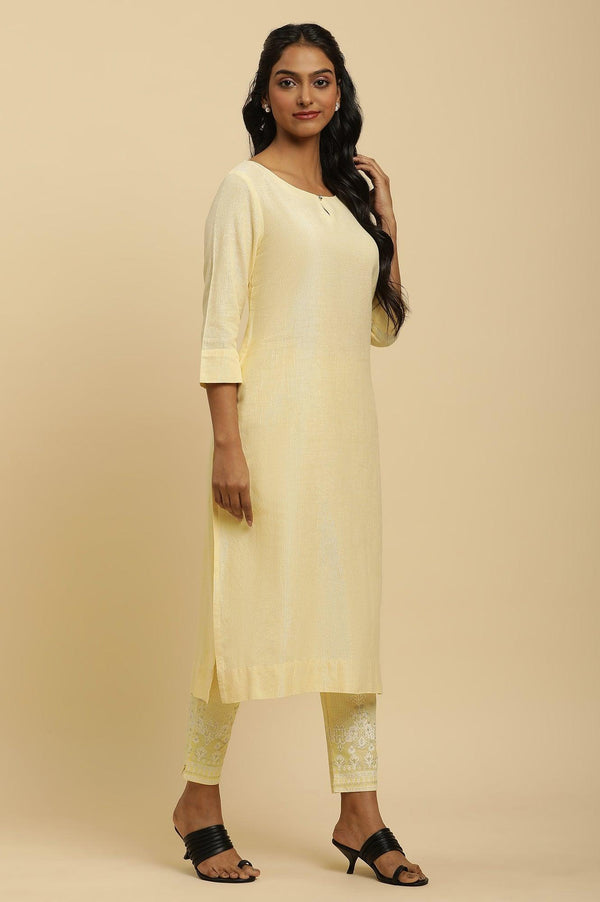 Yellow Round Neck Kurta And Slim Pants Set
