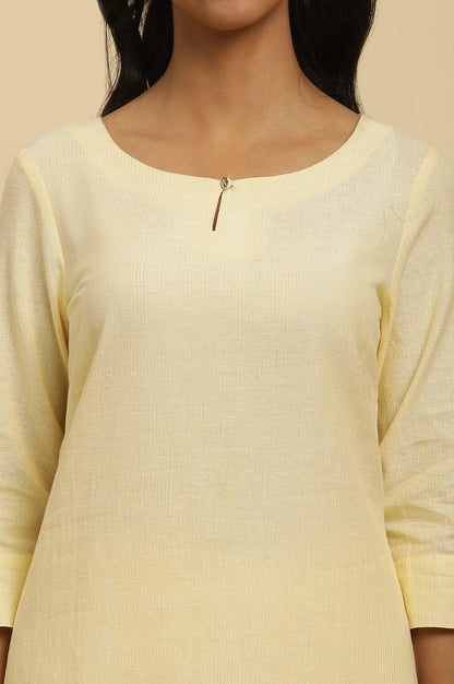 Yellow Round Neck Kurta And Slim Pants Set - wforwoman