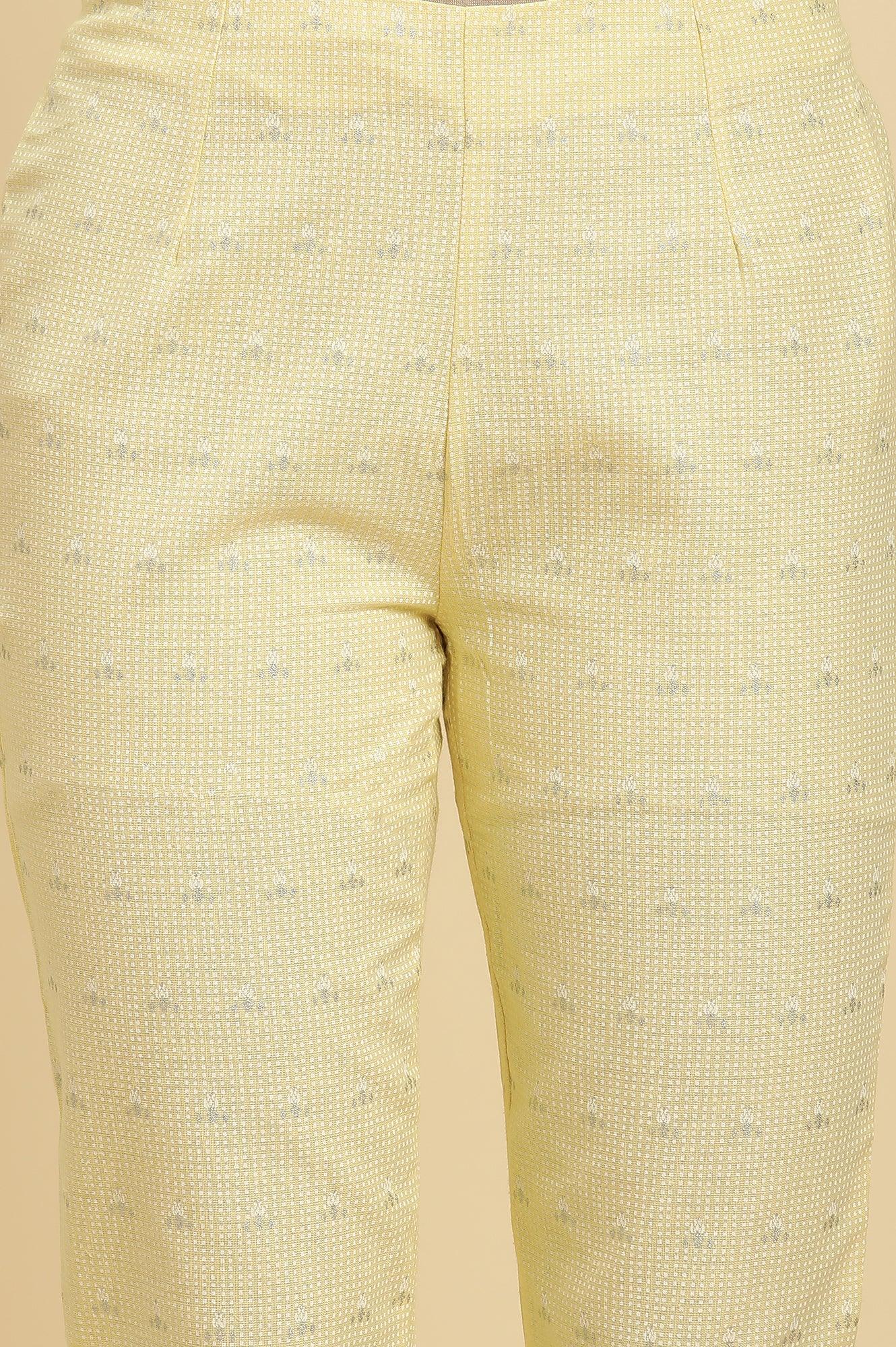 Yellow Round Neck Kurta And Slim Pants Set - wforwoman