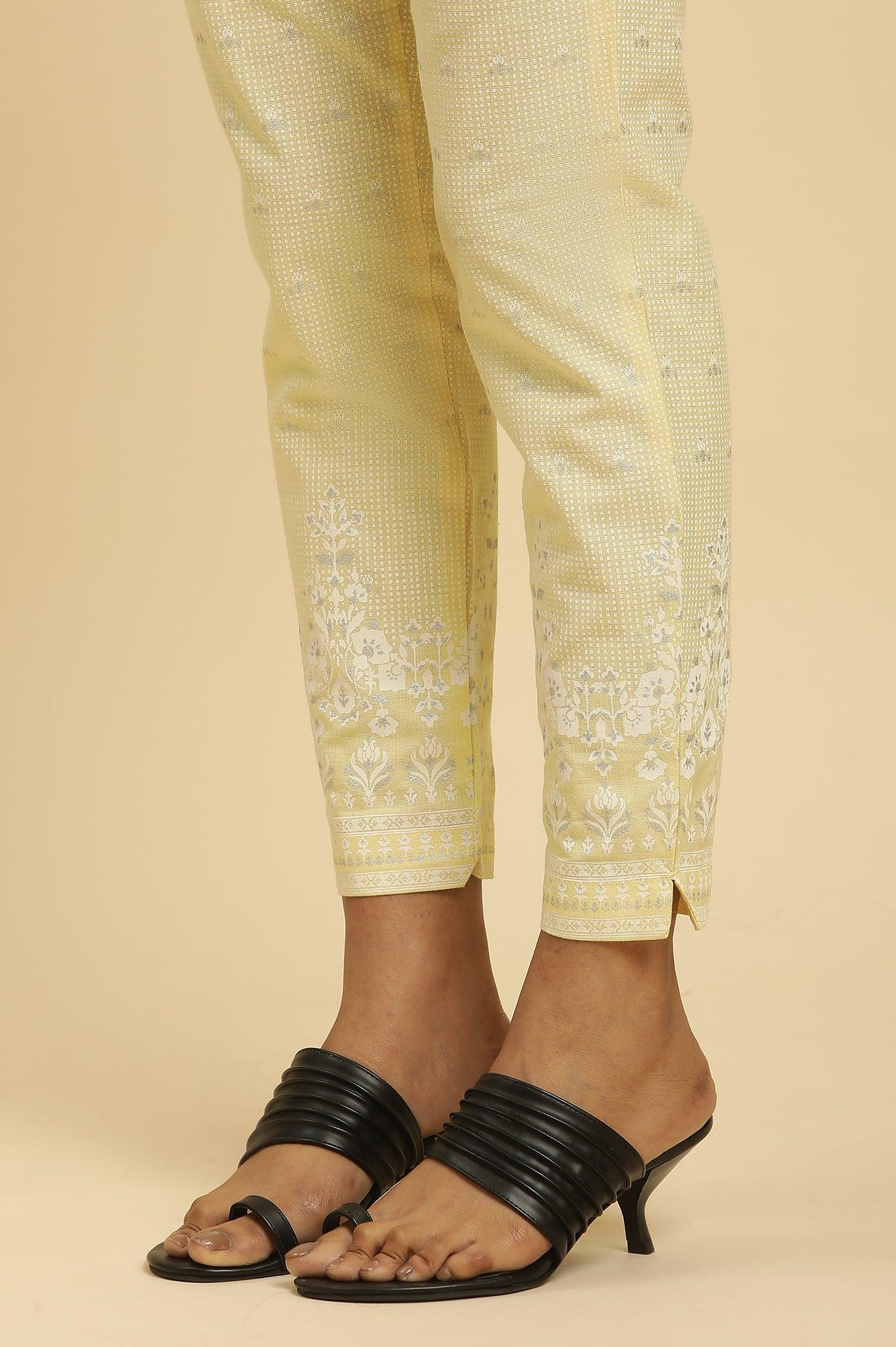 Yellow Round Neck Kurta And Slim Pants Set - wforwoman
