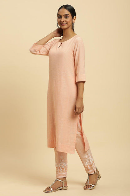 Orange Round Neck Kurta And Slim Pants Set - wforwoman