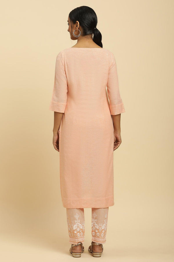 Orange Round Neck Kurta And Slim Pants Set
