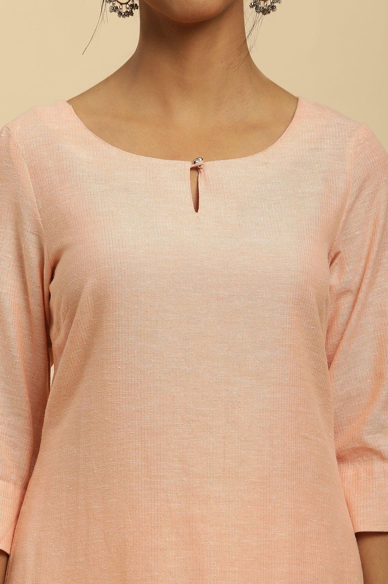 Orange Round Neck Kurta And Slim Pants Set - wforwoman