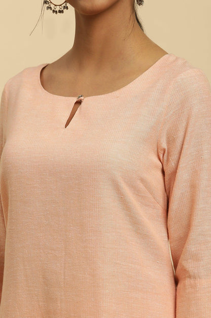 Orange Round Neck Kurta And Slim Pants Set - wforwoman