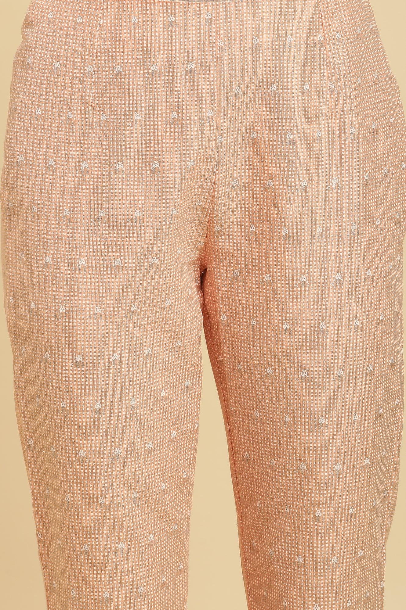 Orange Round Neck Kurta And Slim Pants Set - wforwoman