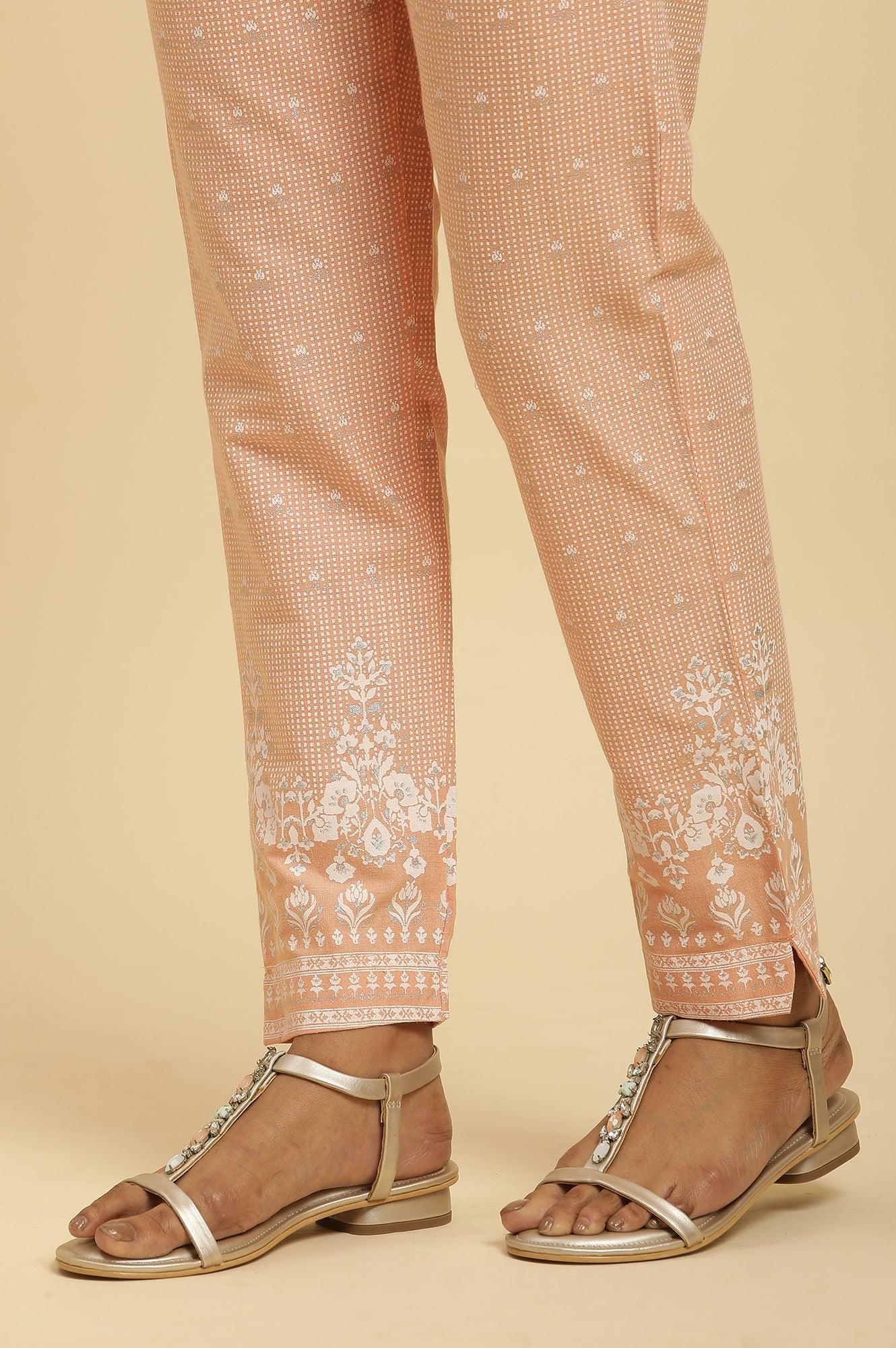 Orange Round Neck Kurta And Slim Pants Set - wforwoman