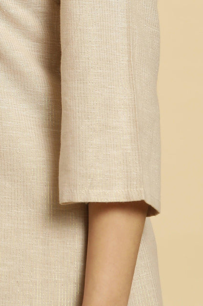 Beige Mandarin Collar Kurta And Pants Set - wforwoman