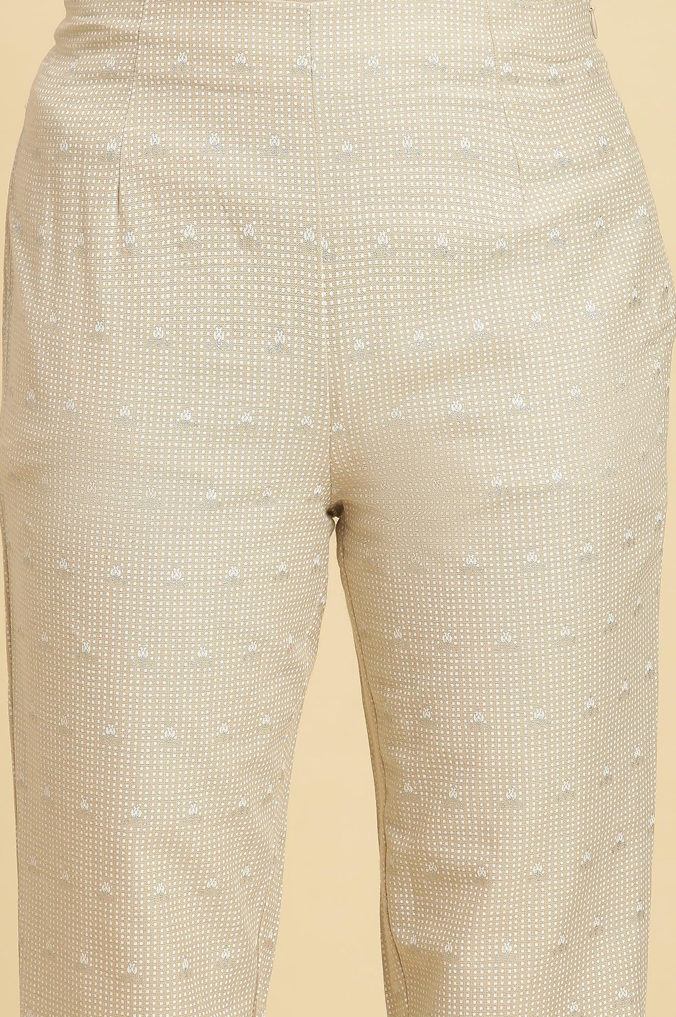 Beige Mandarin Collar Kurta And Pants Set - wforwoman