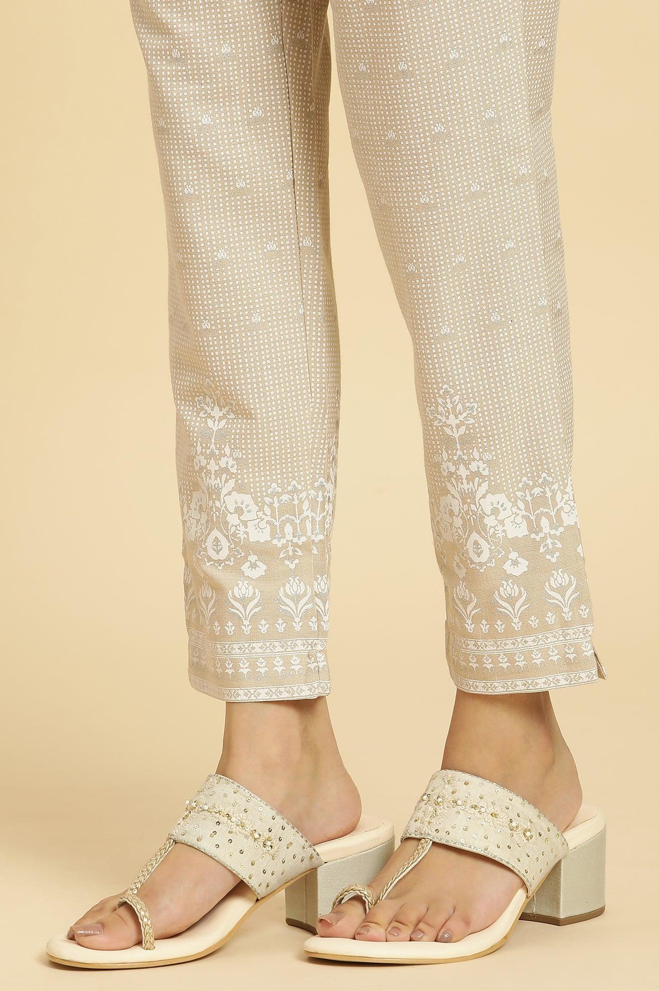 Beige Mandarin Collar Kurta And Pants Set - wforwoman