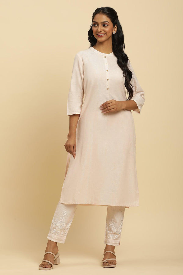 Light Pink Round Neck Kurta And Slim Pants Set