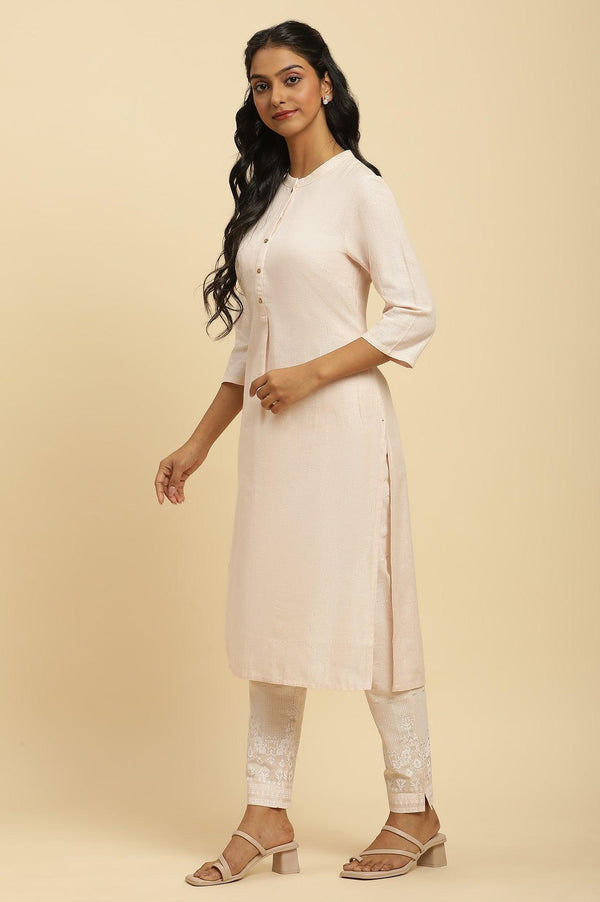 Light Pink Round Neck Kurta And Slim Pants Set