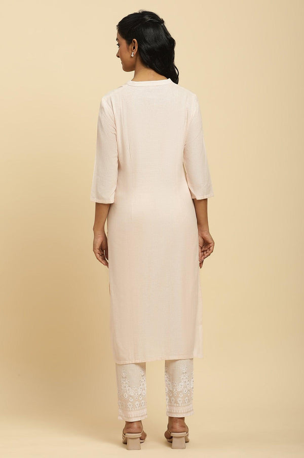 Light Pink Round Neck Kurta And Slim Pants Set