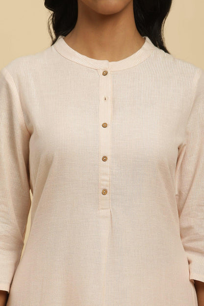 Light Pink Round Neck Kurta And Slim Pants Set - wforwoman