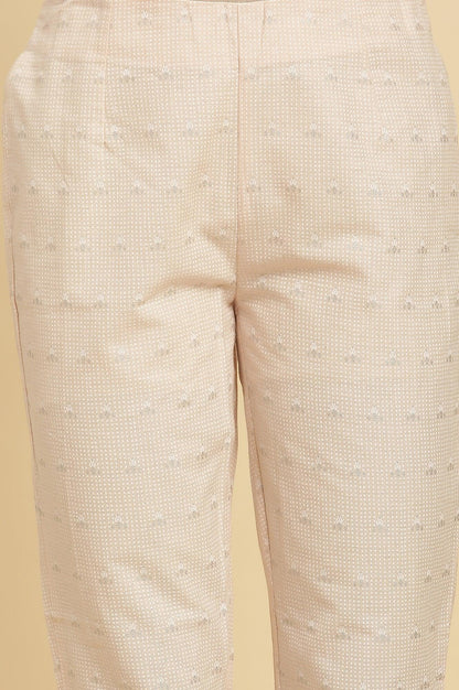 Light Pink Round Neck Kurta And Slim Pants Set - wforwoman