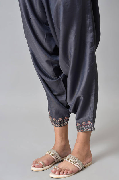 Grey Embroidered kurta, Draped Pants And Dupatta Set - wforwoman