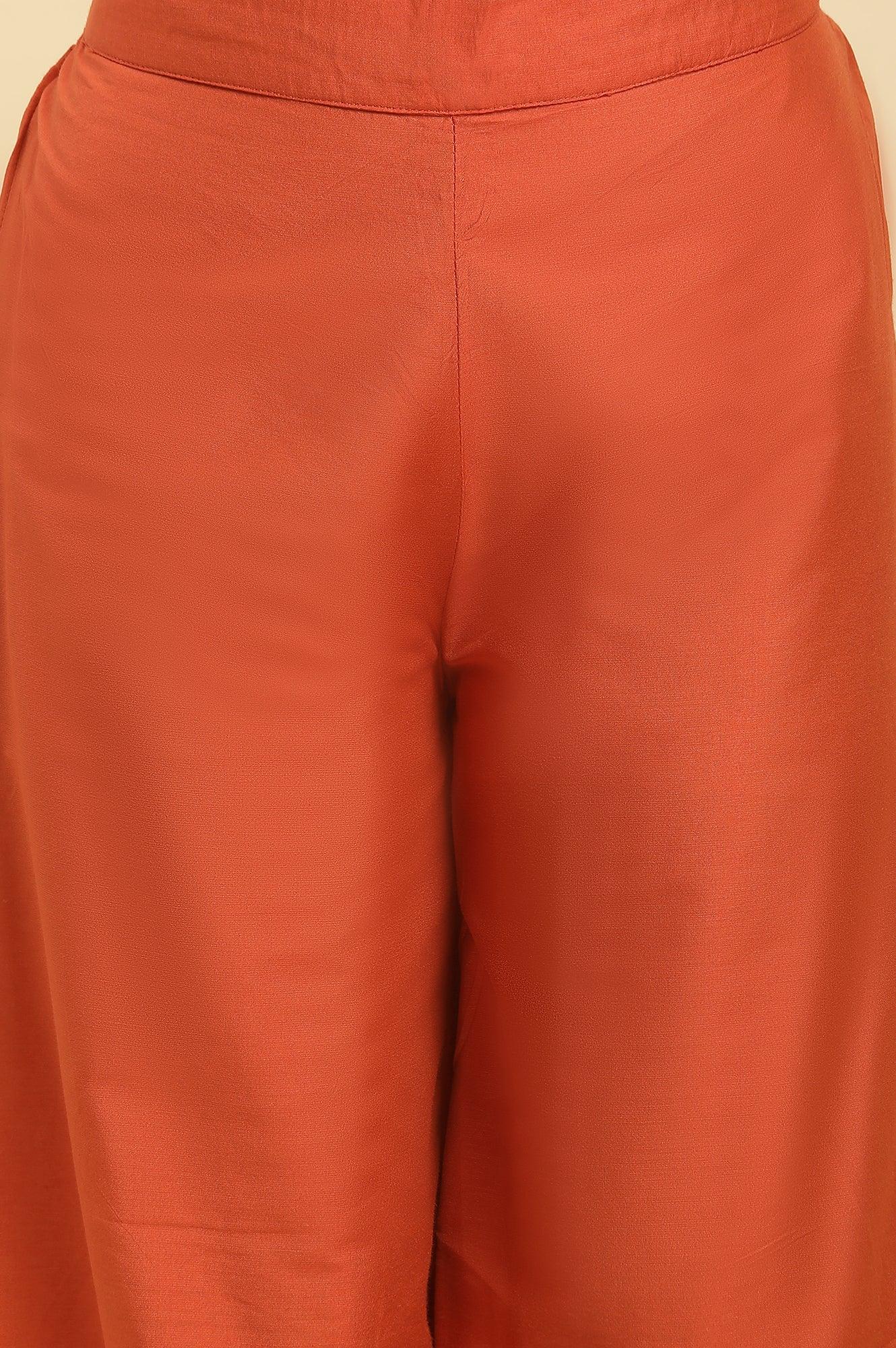 Ecru Floral Printed Kurta With Orange Parallel Pants - wforwoman