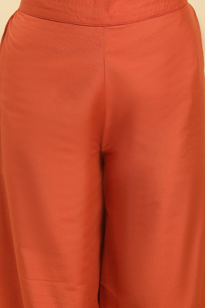 Ecru Floral Printed Kurta With Orange Parallel Pants - wforwoman