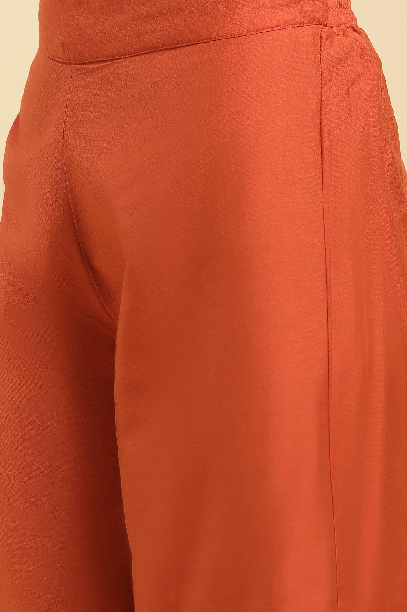 Ecru Floral Printed Kurta With Orange Parallel Pants - wforwoman