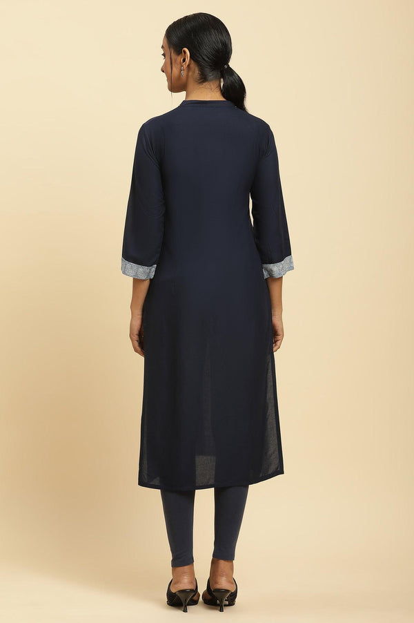 Navy Blue Printed Kurta And Tights