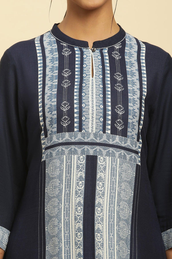 Navy Blue Printed Kurta And Tights