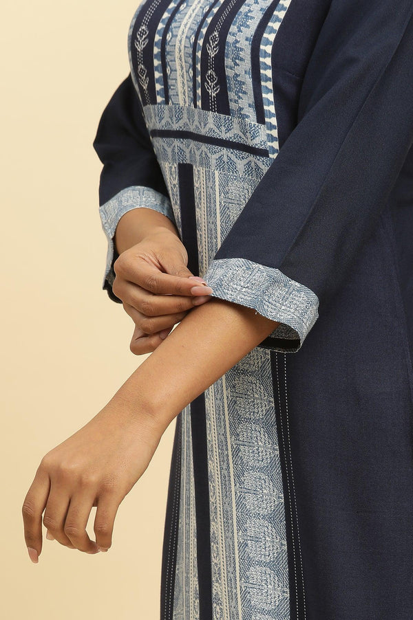 Navy Blue Printed Kurta And Tights