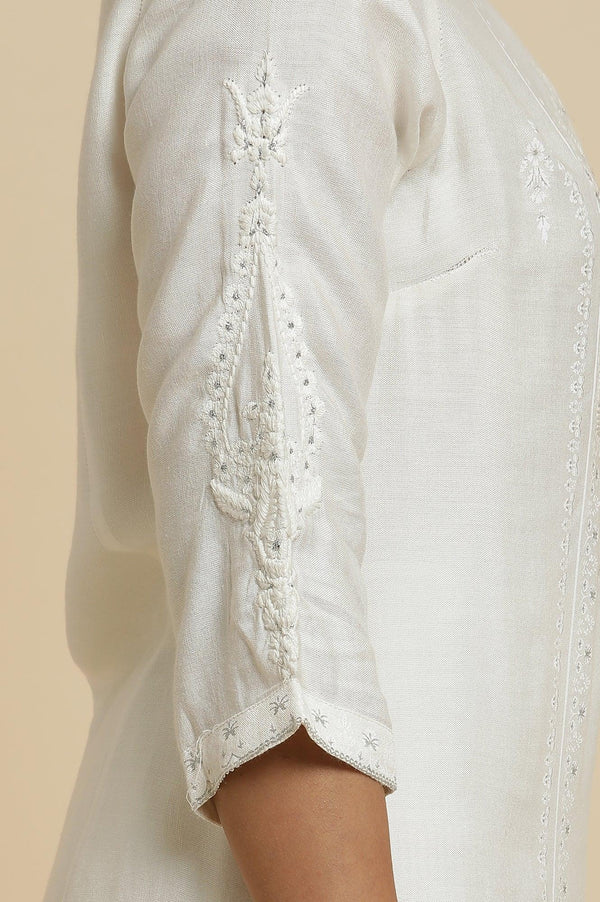 Ecru Embroidered Kurta & Parallel Pants Set