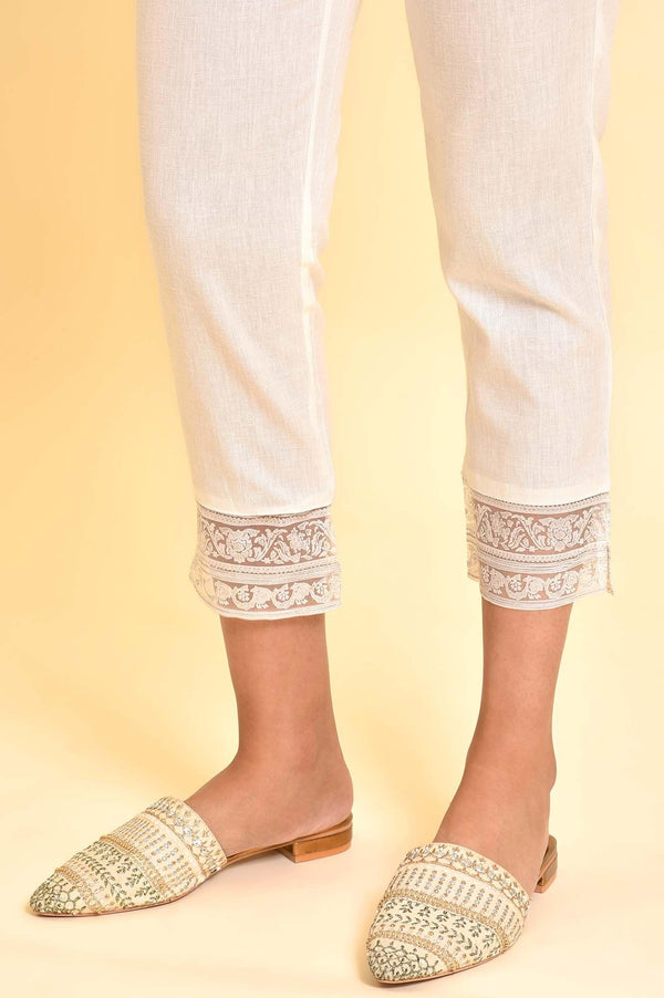 Ecru Embroidered Kurta And Slim Pants